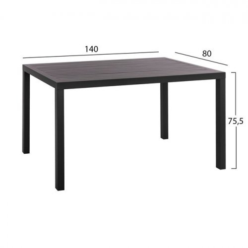 ALUMINIUM TISCH IM GRAU SCHATTEN 140Χ80X75,5 cm