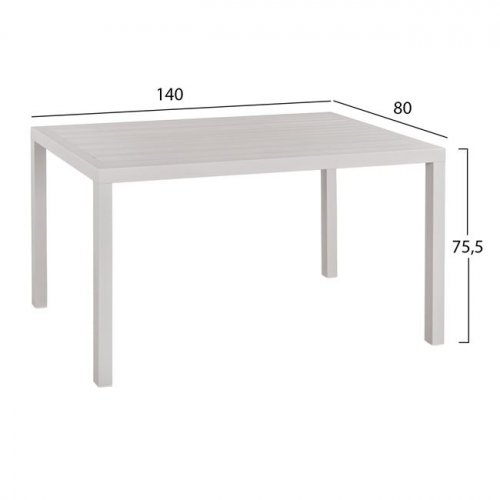 ALUMINUM TABLE IN WHITE SHADE 140Χ80X75,5 cm