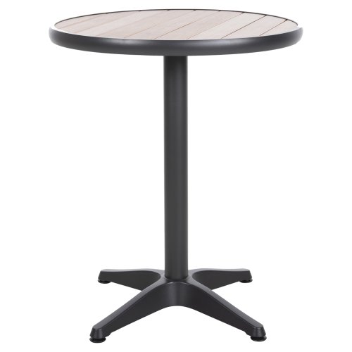 RUNDER ALUMINIUMTISCH ANTHRAZIT-POLYWOOD-TOP IN NATURFARBE Φ60x73Hcm