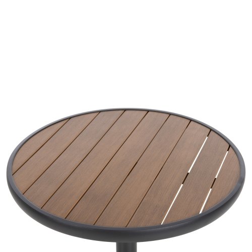 RUNDER ALUMINIUMTISCH ANTHRAZIT-POLYWOOD-TOP IN NATURFARBE Φ60x73Hcm