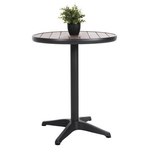 RUNDER ALUMINIUMTISCH ANTHRAZIT-POLYWOOD-TOP IN NATURFARBE Φ60x73Hcm