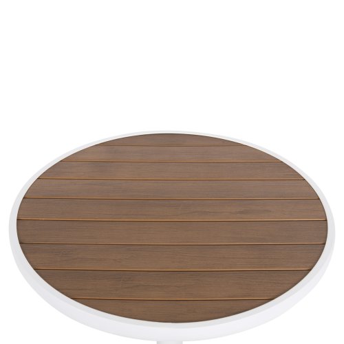 RUNDER ALUMINIUMTISCH WEIß-POLYWOOD-TOP IN NATURFARBE Φ60x73Hcm
