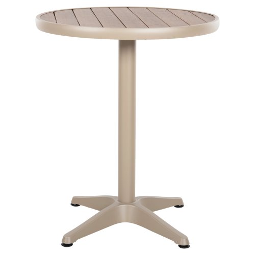 RUNDER ALUMINIUMTISCH CHAMPAGNER FARBE-POLYWOOD-TOP IN NATURFARBE Φ60x73Hcm