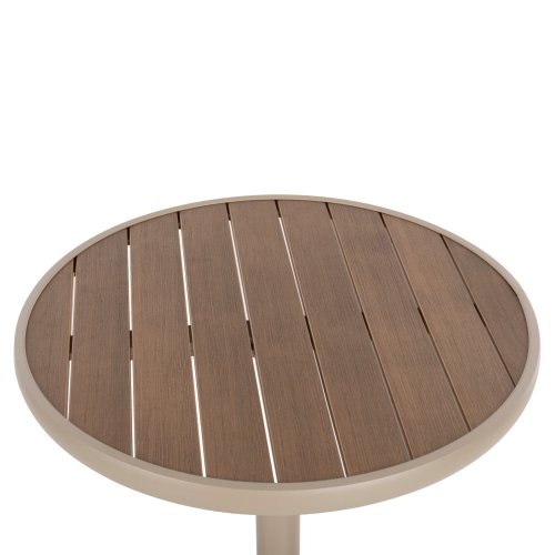 RUNDER ALUMINIUMTISCH CHAMPAGNER FARBE-POLYWOOD-TOP IN NATURFARBE Φ60x73Hcm