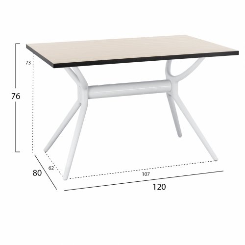 POLYPROPYLEN TISCH & HPL OBERFLÄCHE UND MDF EICHE SCHWARZ 120Χ80Χ76 cm.