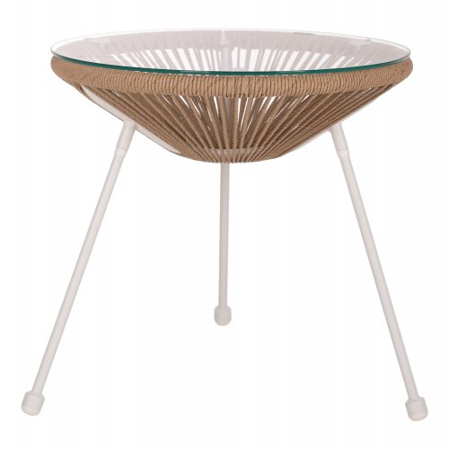 SIDE TABLE ALLEGRA PROFESSIONAL METAL WHITE AND RATTAN NATURAL D47Χ45cm