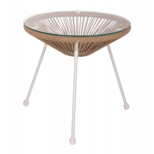 SIDE TABLE ALLEGRA PROFESSIONAL METAL WHITE AND RATTAN NATURAL D47Χ45cm