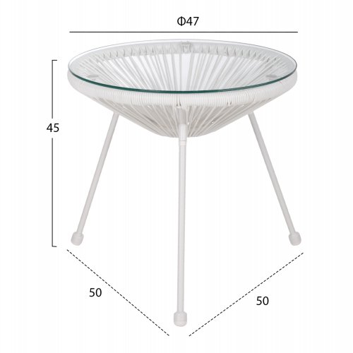 ALLEGRA BEISTELLTISCH PROFESSIONELL. METALL WEISS RATTAN WEISS Φ47x45cm