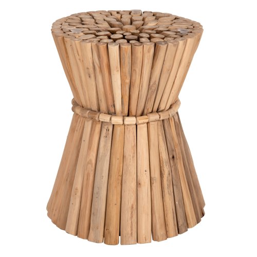 BEISTELLTISCH RUNDER COOTER TEAK-ZWEIGE IN NATURAL Φ37x50Hcm