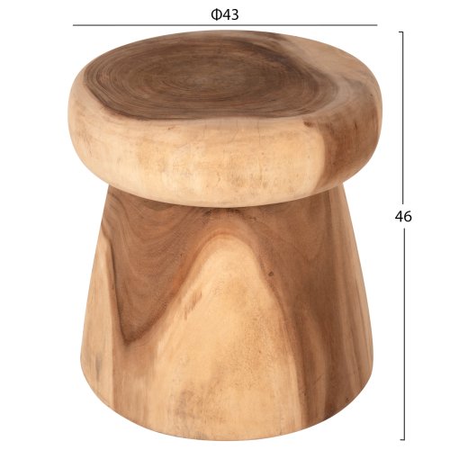 BEISTELLTISCH RUND KUPFER MASSIVES SUARHOLZ-NATÜRLICH Φ43x46Hcm