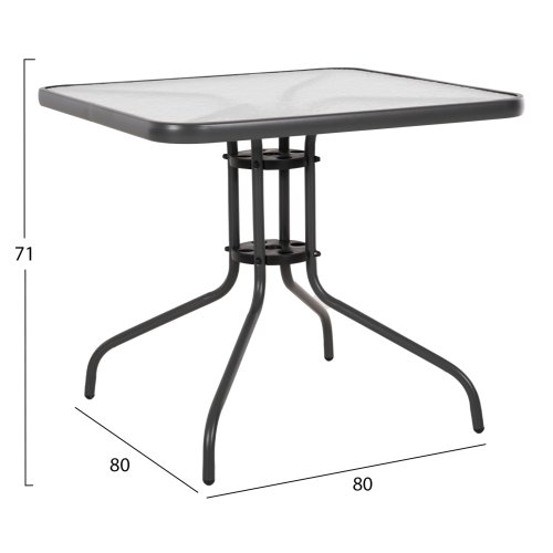OUTDOOR-TISCH QUADRATISCH FIGO GRAU METALL-GLAS TISCHPLATTE 80Χ80Χ71Hcm