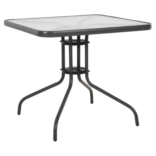OUTDOOR-TISCH QUADRATISCH FIGO GRAU METALL-GLAS TISCHPLATTE 80Χ80Χ71Hcm
