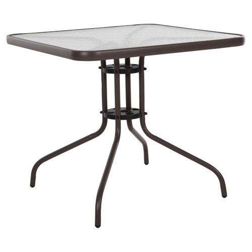 OUTDOOR-TISCH QUADRATISCH FIGO BRAUN METALL-GLAS TISCHPLATTE 80Χ80Χ71Hcm
