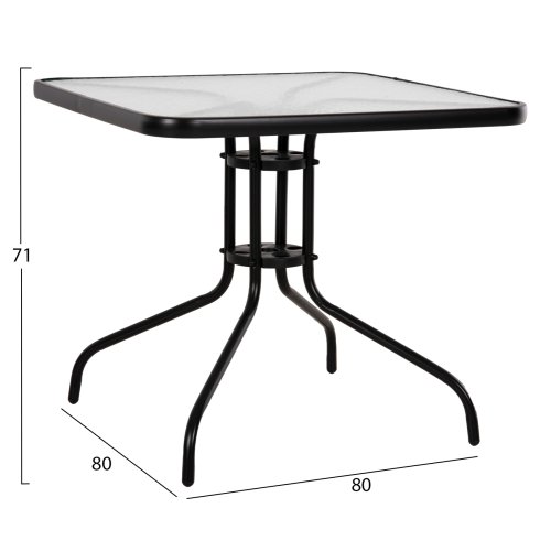OUTDOOR-TISCH QUADRATISCH FIGO SCHWARZ METALL-GLAS TISCHPLATTE 80Χ80Χ71Hcm