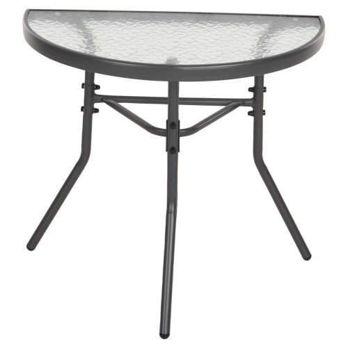 Halbrunder Tisch LIMA Metallic-Grau mit Glasplatte 70 x 40 x 64,5 cm.