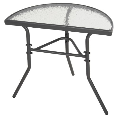 Halbrunder Tisch LIMA Metallic-Grau mit Glasplatte 70 x 40 x 64,5 cm.