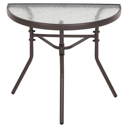 Halbrunder Tisch LIMA Metallic-BRAUN mit Glasplatte 70 x 40 x 64,5 cm.