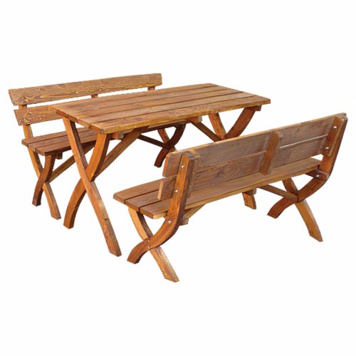 TISCH MIT 2 BÄNKEN SET 3-TEILIG PICKNICK IN WALNUSSFARBE
