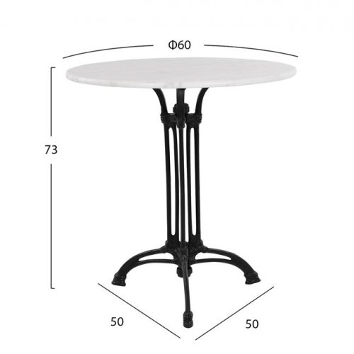 Outdoor Tisch aus weißem Mamor mit einem schwarzen Gusseisengestell