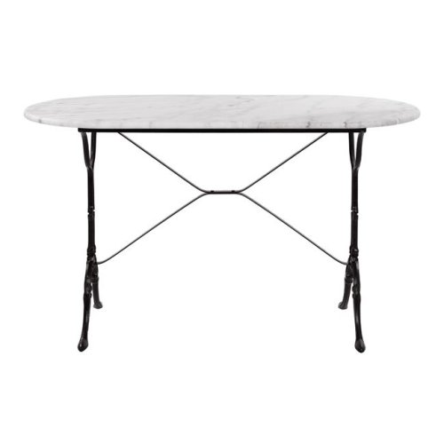 Komplett-Tisch aus Gusseisen mit ovaler Marmoroberfläche 120x59xH72 cm.