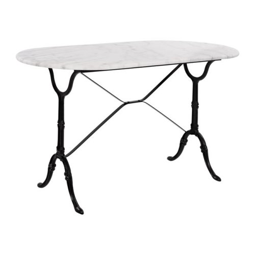 Komplett-Tisch aus Gusseisen mit ovaler Marmoroberfläche 120x59xH72 cm.
