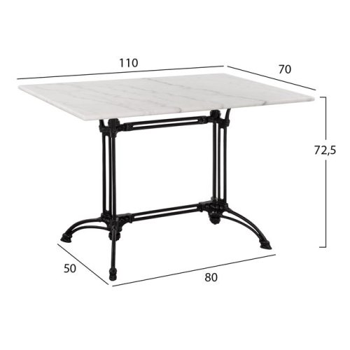 Komplett-Tisch aus Gusseisen mit Marmoroberfläche 110x70xH72,5 cm