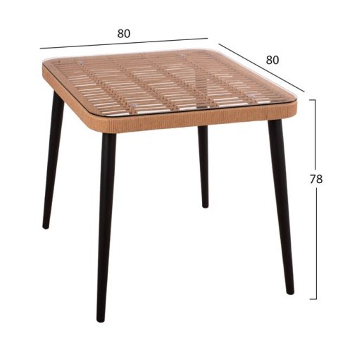 Metalltisch aus schwarzem Metall und Korbgeflecht 80x80x78