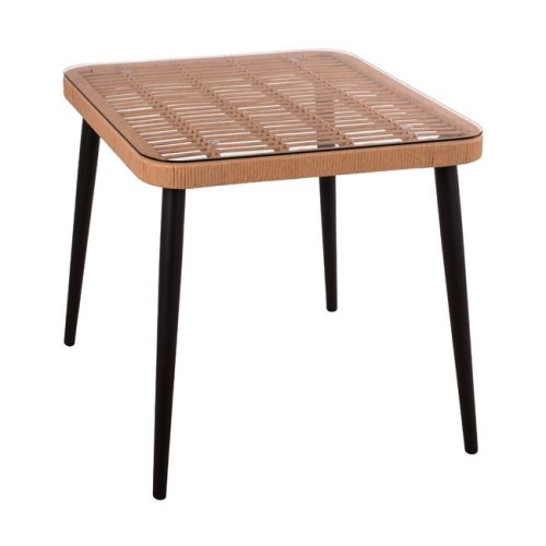 Metalltisch aus schwarzem Metall und Korbgeflecht 80x80x78