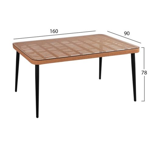 Metal table made of black metal and wicker 160x90x78 cm.