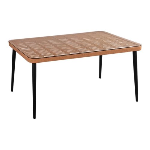 Metal table made of black metal and wicker 160x90x78 cm.