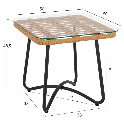 Allegra Tisch aus Metall und Wicker in beige 50x50x48,5 cm
