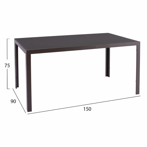 METAL RECTANGULAR TABLE BROWN WITH BROWN GLASS 150X90Χ75cm