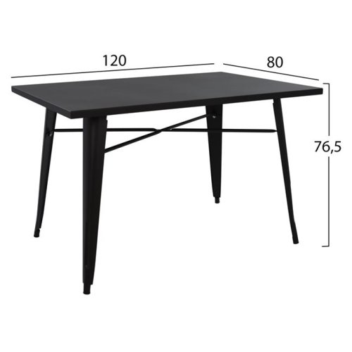 Metal table in matt black color 120x80x76 cm