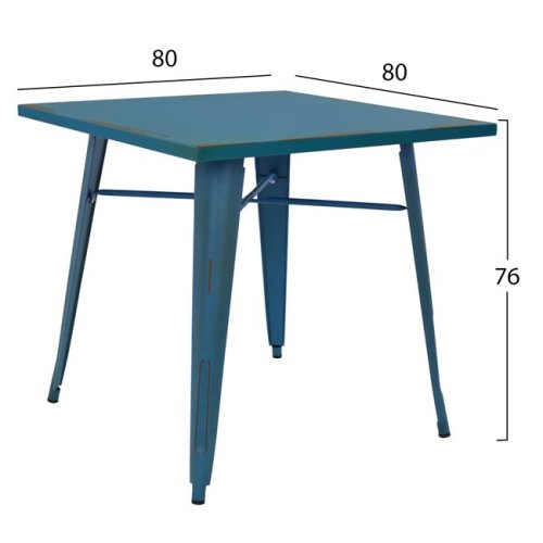Metal table in the color blue patina 80x80x76cm