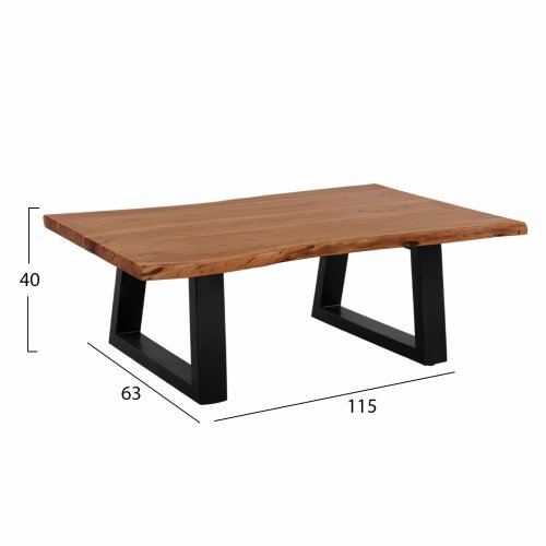 MONTANA WOHNZIMMERTISCH 4cm. MASSIVES DICKES AKAKIAHOLZ NATÜRLICH 115x63x40cm