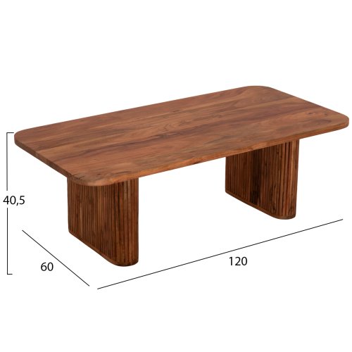 COUCHTISCH MASSIVES AKAZIENHOLZ IN NATÜRLICHER FARBE 120x60x40Hcm