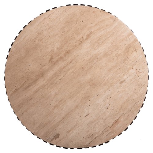 KREST WOHNZIMMERTISCH MASSIVES AKAZIENHOLZ IN BRAUN-TRAVERTIN Φ90x40cm