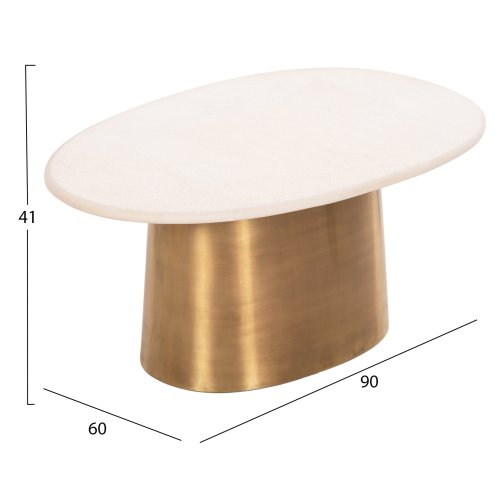 COUCHTISCH FODEN TISCHPLATTE AUS KÖRNERWEISSEM MARMOR UND METALL IN GOLD, 90 x 60 x 41 H cm