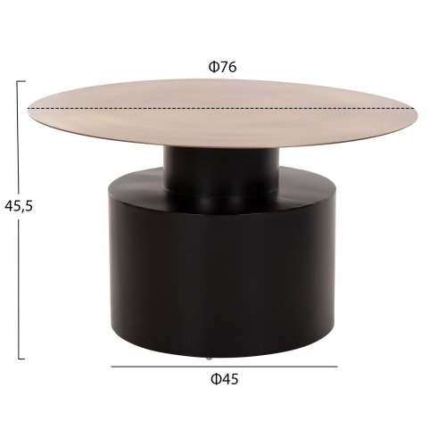 COUCHTISCH CUTTY METALL IN SCHWARZ UND ANTIKMESSING Φ76x45,5Hcm