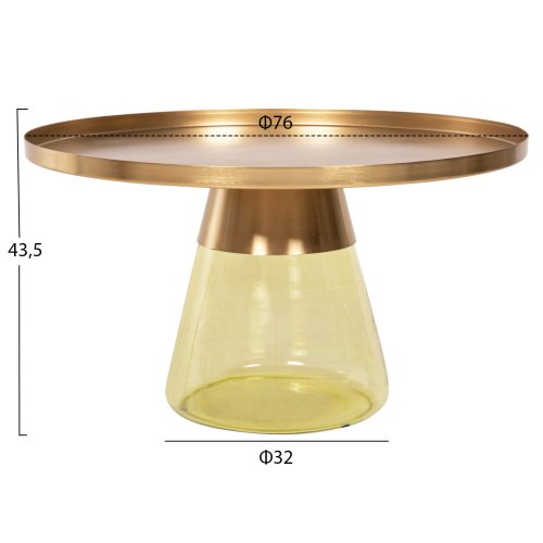 COUCHTISCH SCAL, GRÜNES GLAS, METALLPLATTE IN GOLD, Φ76x43,5Hcm