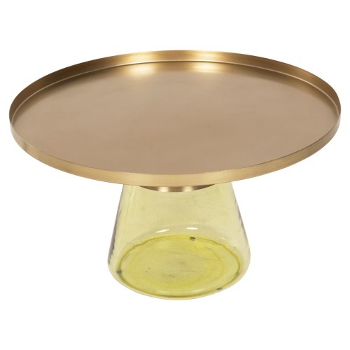 COUCHTISCH SCAL, GRÜNES GLAS, METALLPLATTE IN GOLD, Φ76x43,5Hcm