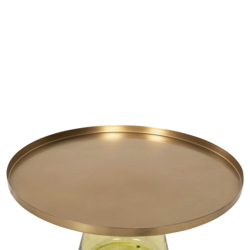 COUCHTISCH SCAL, GRÜNES GLAS, METALLPLATTE IN GOLD, Φ76x43,5Hcm