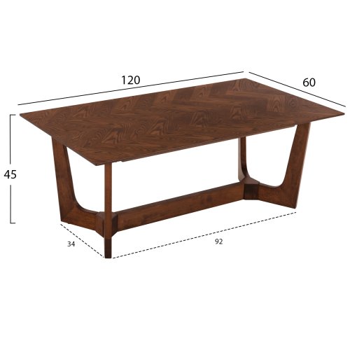 Couchtisch MDF mit speziellem Eschenfurnier in der Farbe Walnuss, 120 x 60 x 45 cm