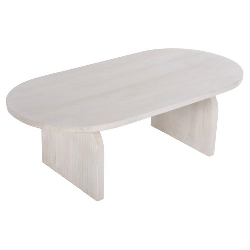 COUCHTISCH OVAL HONKY MANGOHOLZ MASSIV IN WEISS 120x60x40Hcm
