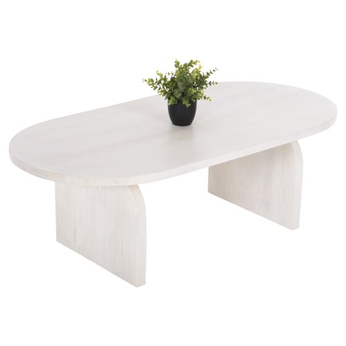 COUCHTISCH OVAL HONKY MANGOHOLZ MASSIV IN WEISS 120x60x40Hcm