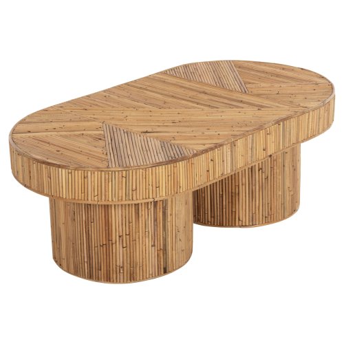 COUCHTISCH MIT OVALE PLATTE RATTAN IN NATURFARBE, 110 x 59 x 39 cm