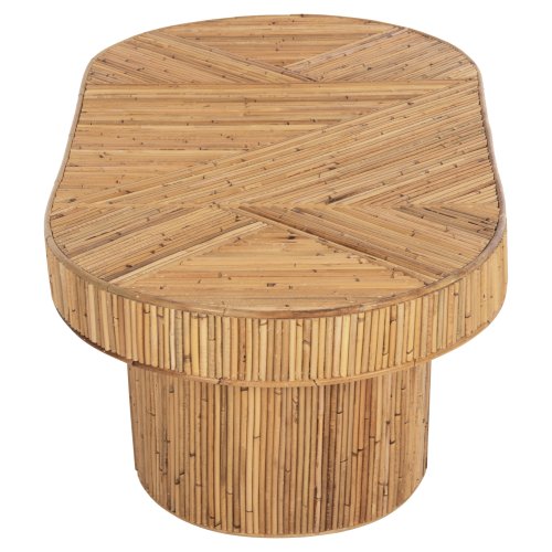 COUCHTISCH MIT OVALE PLATTE RATTAN IN NATURFARBE, 110 x 59 x 39 cm