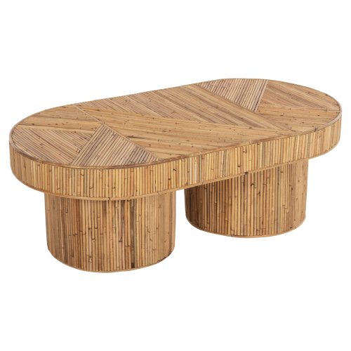 COUCHTISCH MIT OVALE PLATTE RATTAN IN NATURFARBE, 110 x 59 x 39 cm