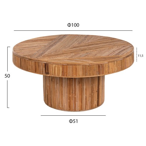 COUCHTISCH RUND GATSBY RATTAN IN NATÜRLICHER FARBE Φ100x50Hcm