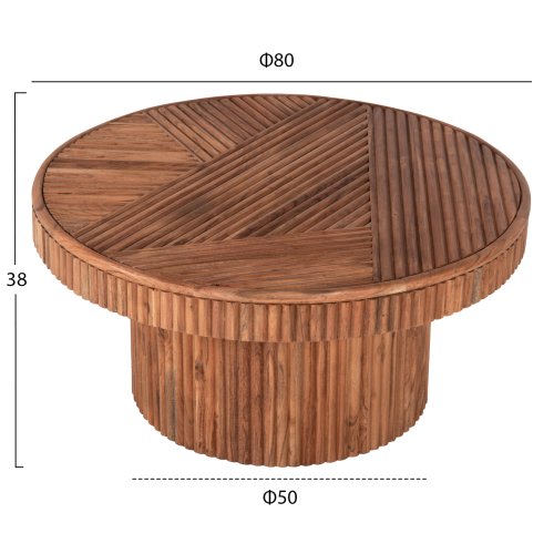 COUCHTISCH RUND MASSIVES AKAZIENHOLZ IN NATÜRLICHER FARBE Φ80x38Hcm